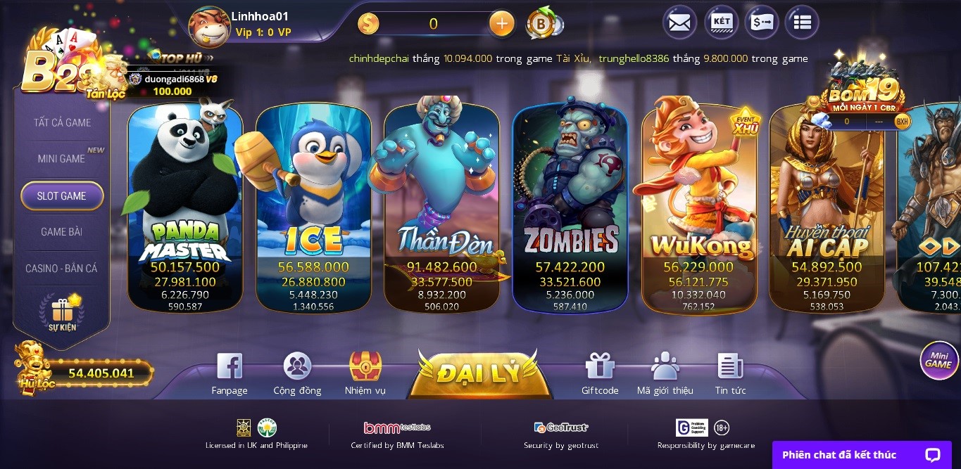 Các game slot tại cổng game B29