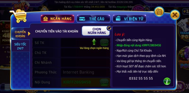 Nạp tiền vào RikVIP để chơi game