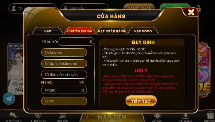 Nạp tiền vào tài khoản để chơi game nhanh chóng