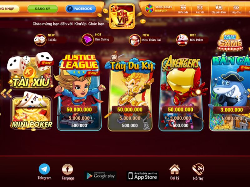 Giao diện cổng game Kimvip được thiết kế tối giản nhưng rất lôi cuốn người dùng