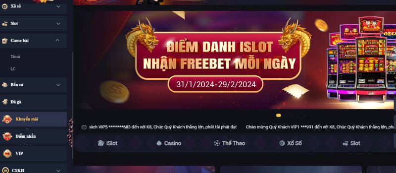 Giao diện tựa game Nổ hũ K8cc