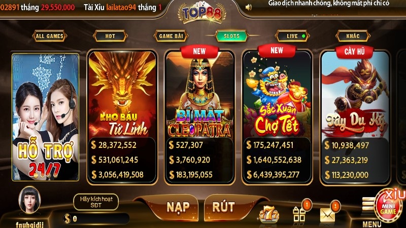 Top Game Slot đổi thưởng Top88 có tỷ lệ thắng cao